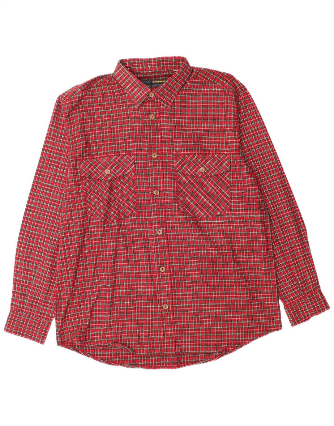 Crown Herren-Flanellhemd, Größe 43, groß, rot kariert, Baumwolle
