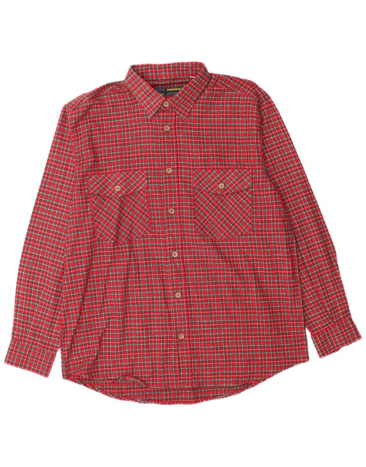 Crown Herren-Flanellhemd, Größe 43, groß, rot kariert, Baumwolle