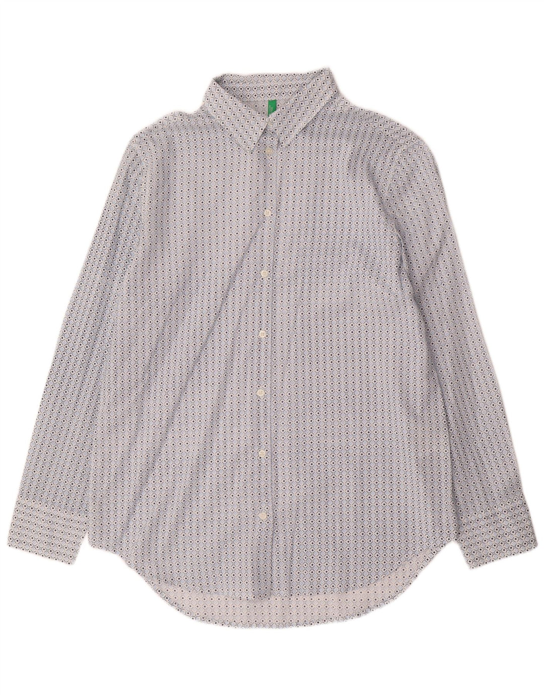 Benetton Damen-Hemd, klein, blau, geometrisch, Baumwolle