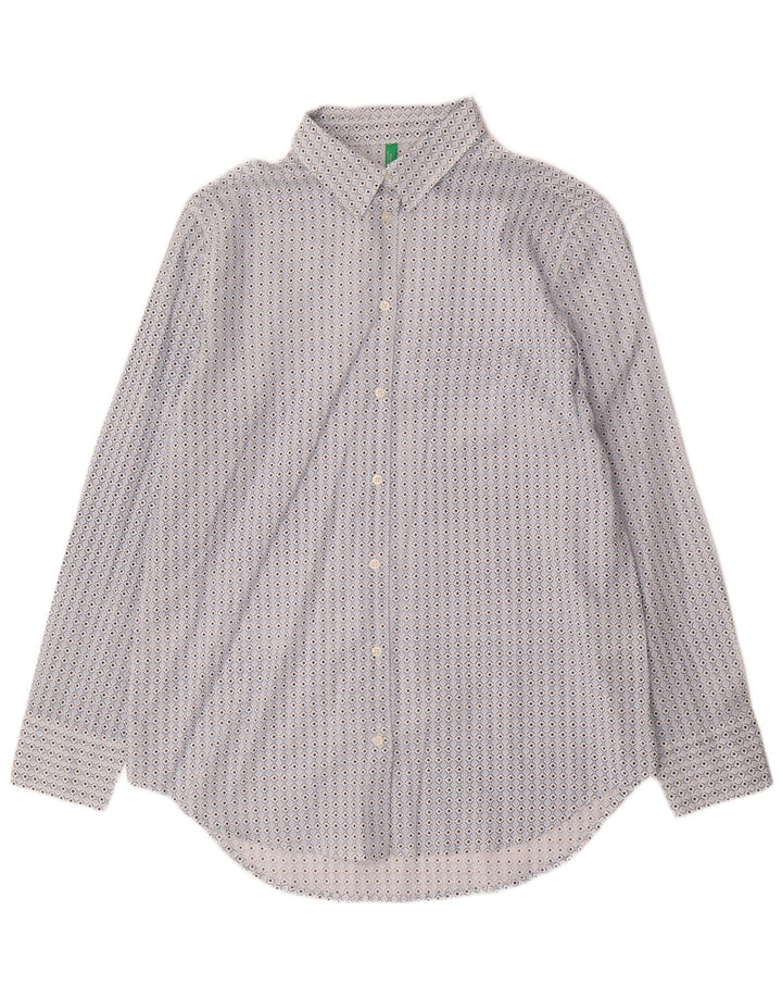 Benetton Damen-Hemd, klein, blau, geometrisch, Baumwolle