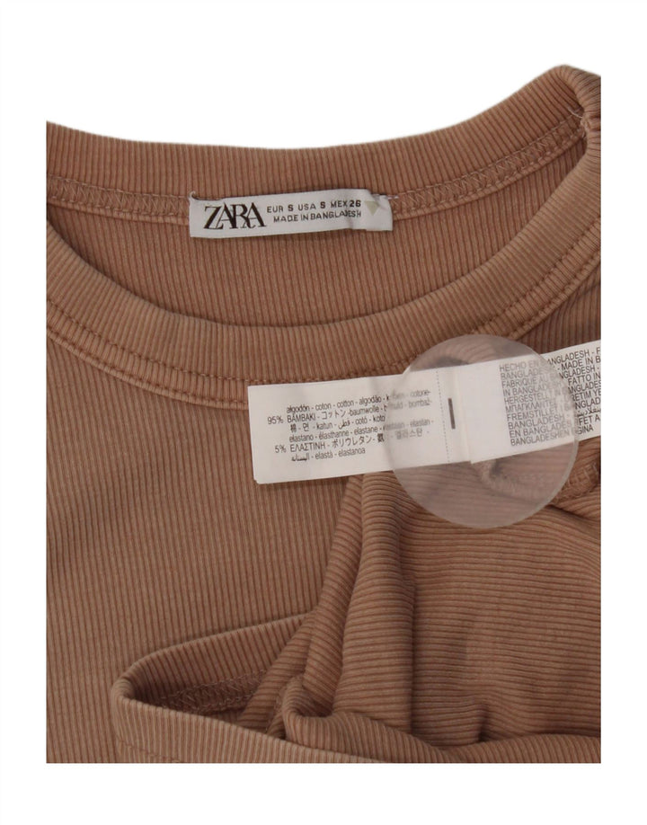 Zara Damen Top Langarm UK 8 Small Beige Baumwolle