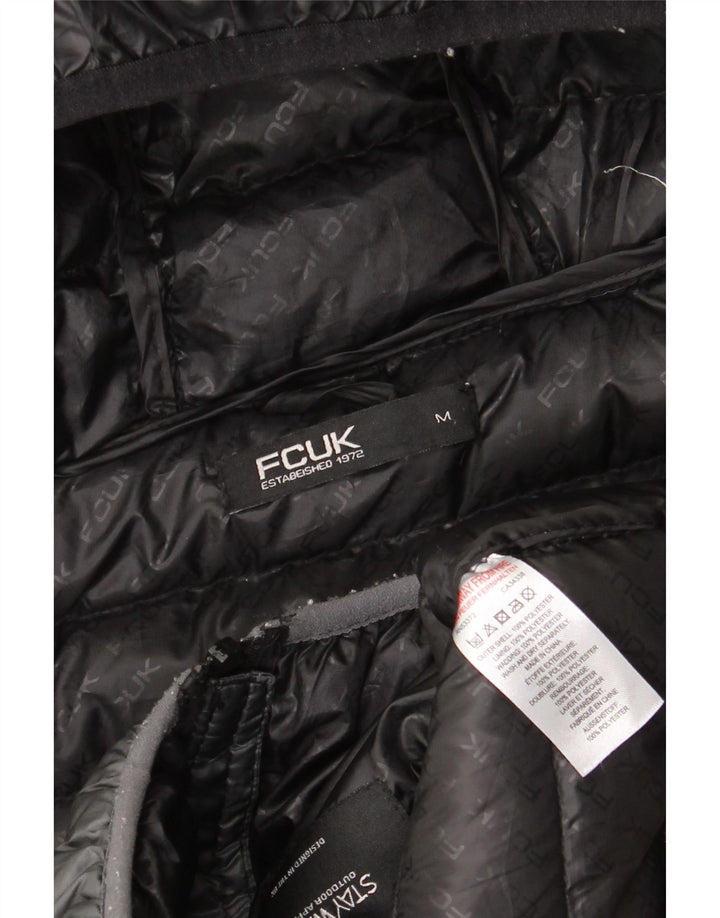 Fcuk Wattierte Herrenjacke mit Kapuze, UK 38, Mittelschwarz, Colourblock-Polyester