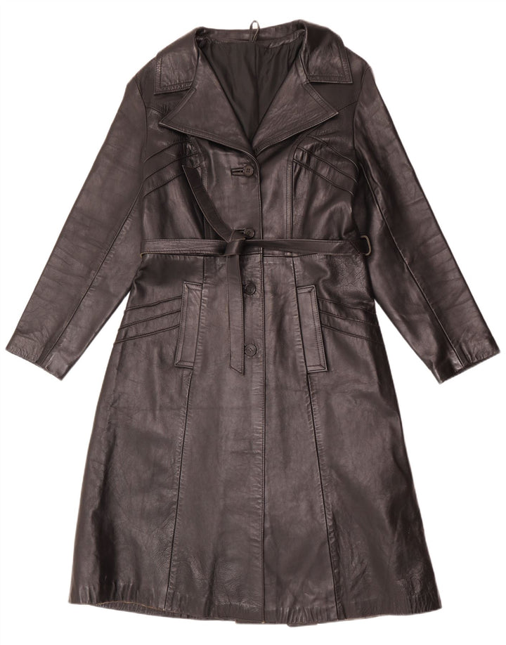 Vintage Damen Ledermantel UK 10 Small Schwarz
