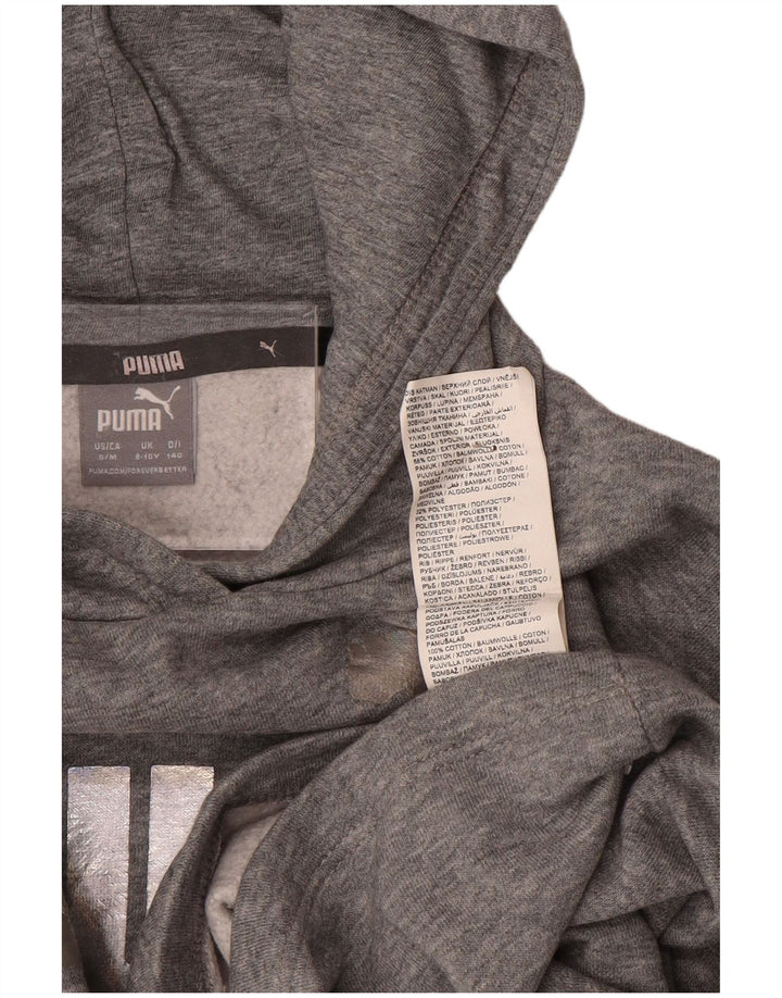 PUMA Mädchen Crop Graphic Hoodie Pullover 9–10 Jahre Graue Baumwolle