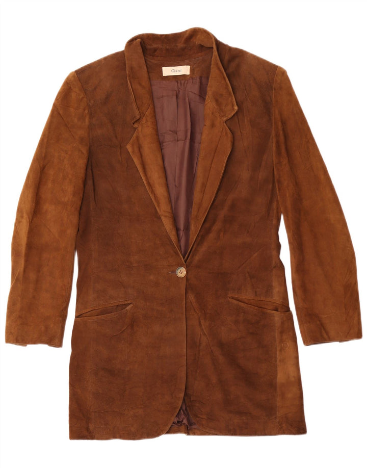 Vintage Damen Longline 1 Knopf Wildleder Blazer Jacke UK 10 Small Brown