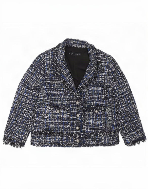 Zara Damen 4-Knopf-Blazerjacke UK 12 Mittelblau meliert