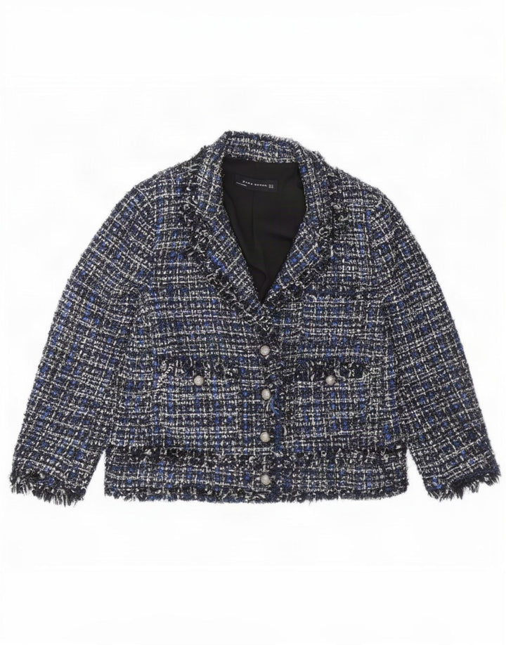Zara Damen 4-Knopf-Blazerjacke UK 12 Mittelblau meliert