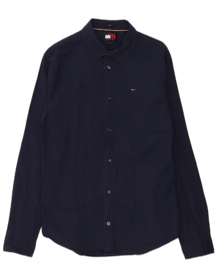 Tommy Hilfiger Herren-Slim-Fit-Hemd aus mittlerer marineblauer Baumwolle