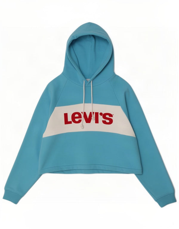 Levi's Damen Crop Graphic Hoodie Pullover UK 16 Large Blue Colourblock