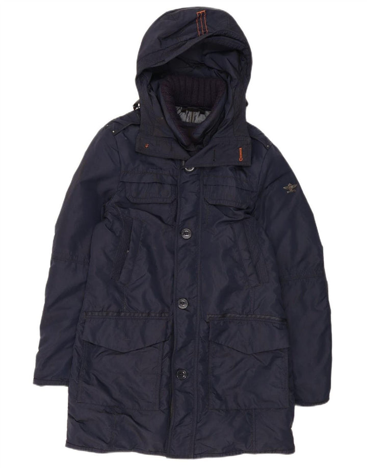 Dekker Herren-Mantel mit Kapuze, gepolstert, UK 36, Größe S, Marineblau, Polyamid
