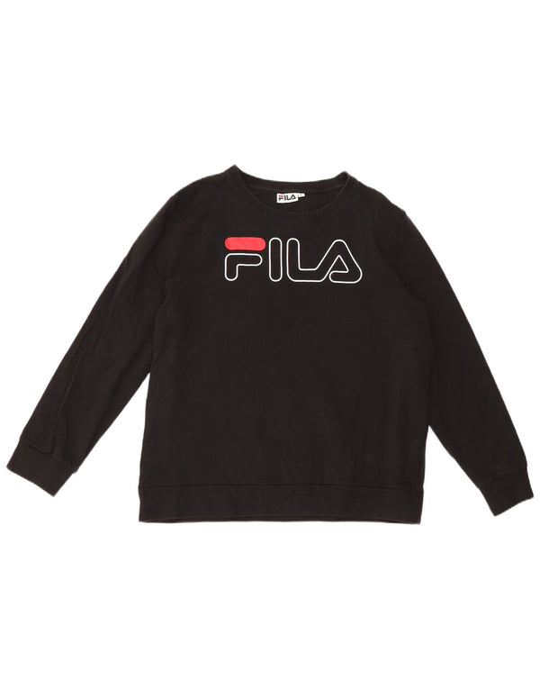 Fila Damen Grafik-Sweatshirt-Pullover UK 14 Große schwarze Baumwolle