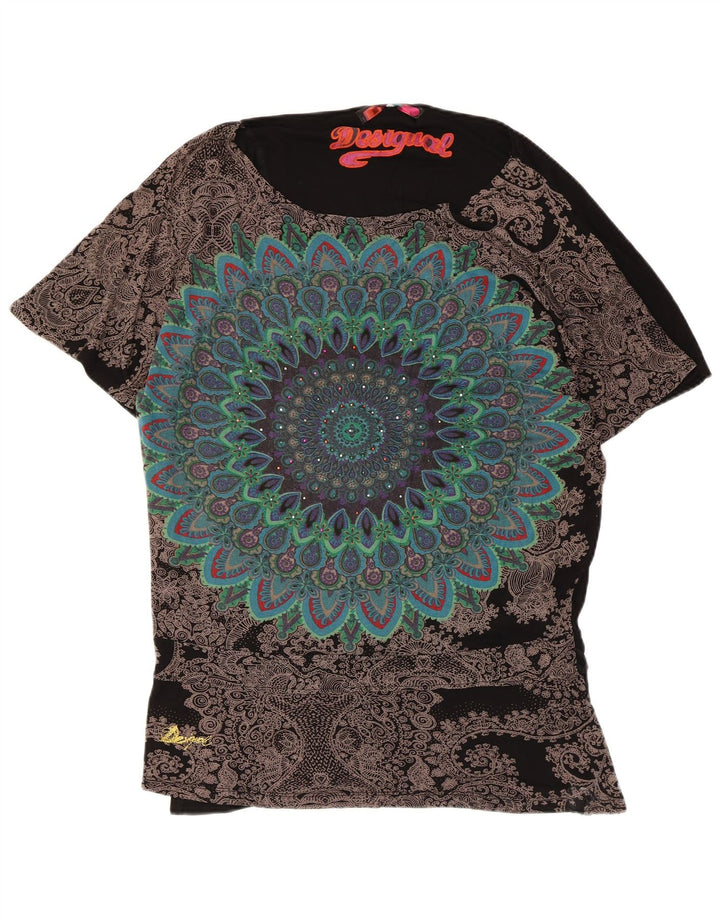 Desigual übergroßes Tunika-Oberteil für Damen, UK 16, große schwarze Viskose mit Blumenmuster