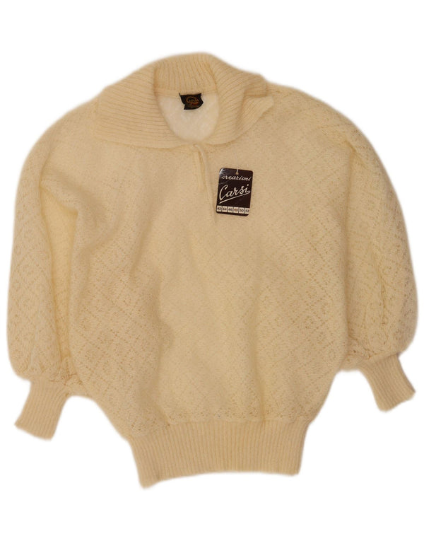 Vintage Damen Rollkragenpullover IT 48 XL Off White Geometrisches Mohair