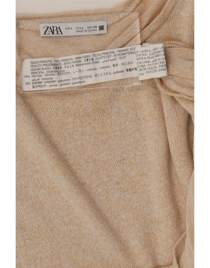 Zara Damen Bluse Top UK 14 Large Beige Viskose
