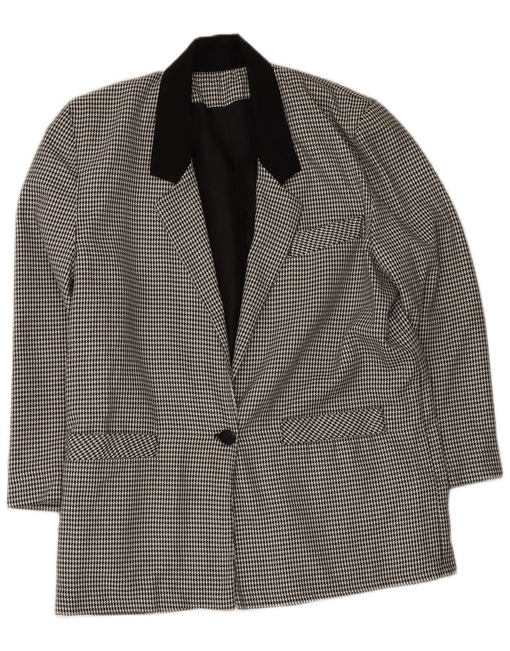 Vintage Damen 1-Knopf-Blazerjacke UK 16 Large Grey Houndstooth