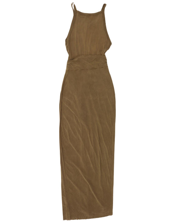 All Saints Ärmelloses, figurbetontes Damenkleid UK 12 Medium Khaki Cupro