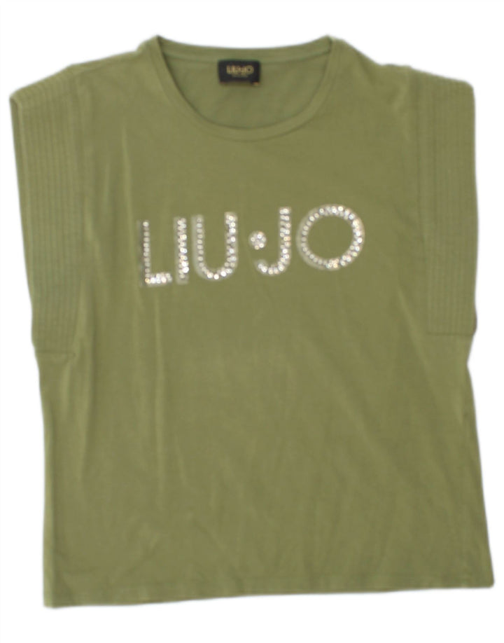 LIU JO Damen Grafik-T-Shirt-Oberteil UK 12 Mittelgrün