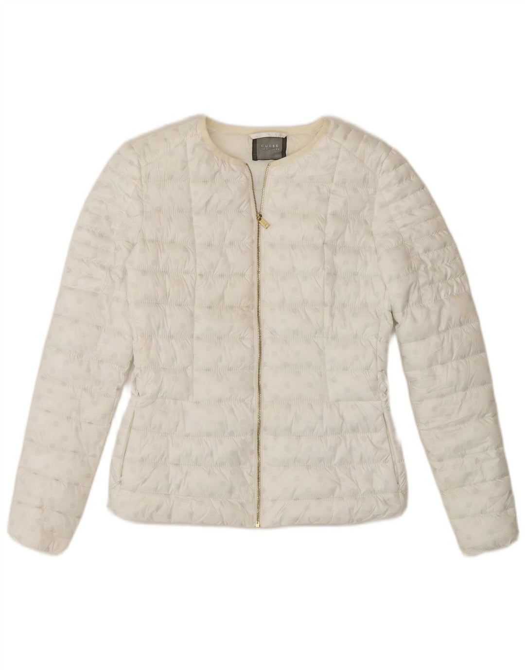 Guess Damen Wattierte Jacke UK 6 XS Weiß gepunktetes Polyester
