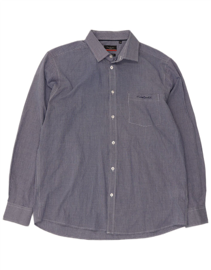 PIERRE CARDIN Herren-Hemd mit normaler Passform, 2XL, blaues Gingham-Polyester