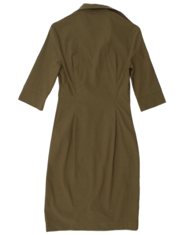 Zara Damen 3/4-Ärmel-Hemdkleid EU 34 2XS Khaki Rayon