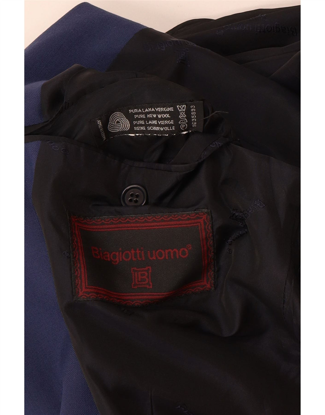 Biagiotti Herren-Blazer mit 2 Knöpfen, UK 38, mittelblaue Schurwolle