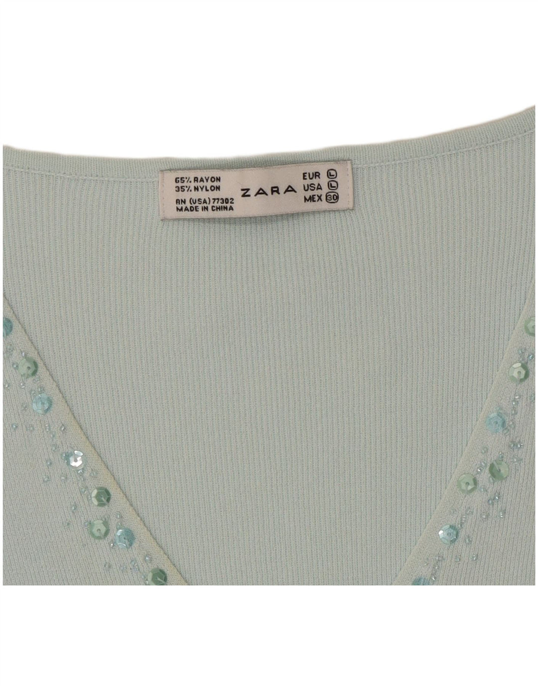 Zara Damen-Top, 3/4-Ärmel, groß, Türkis, Viskose