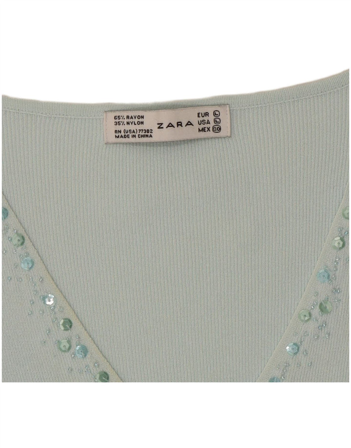Zara Damen-Top, 3/4-Ärmel, groß, Türkis, Viskose