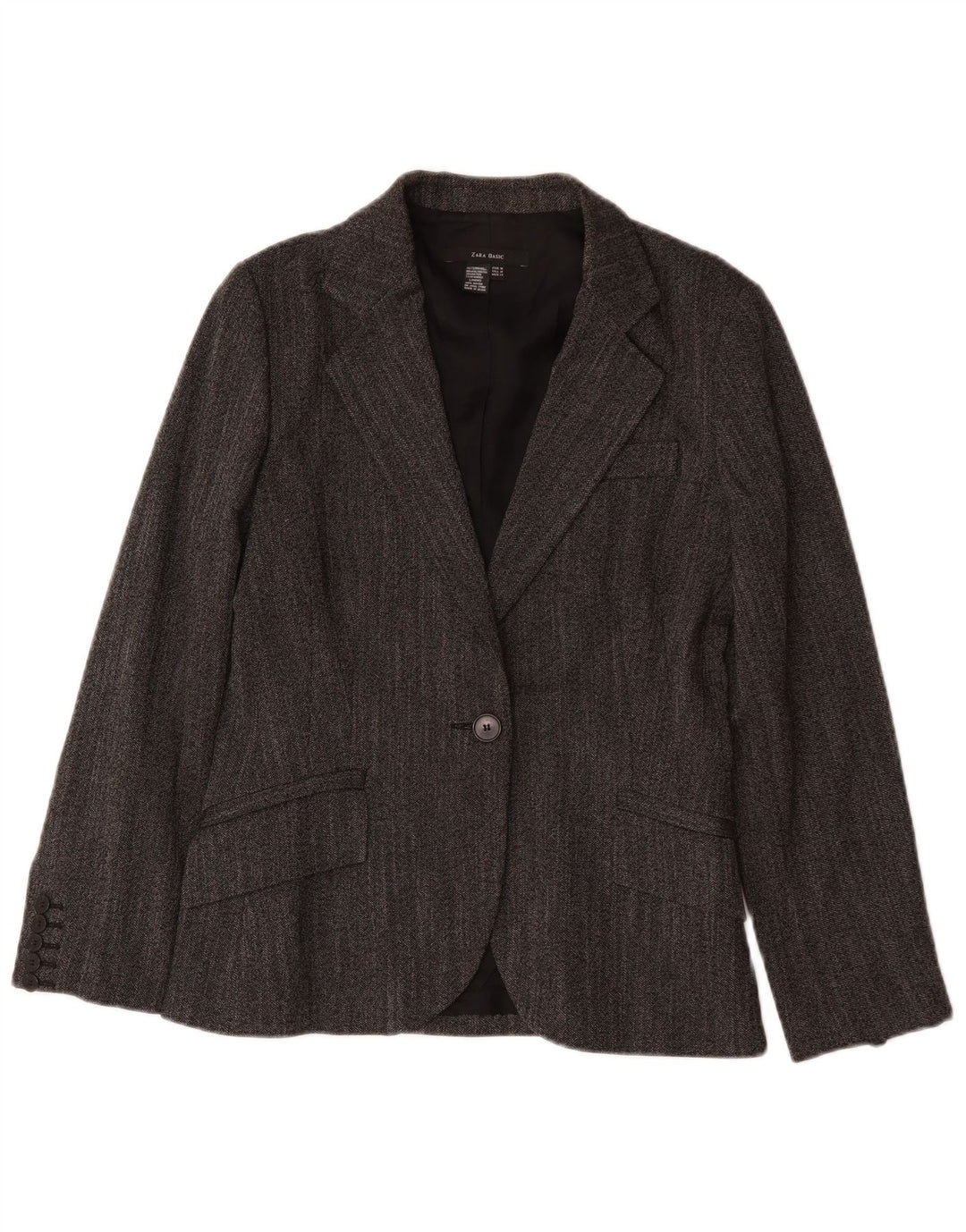 Zara Damen 1-Knopf-Blazerjacke UK 12 Mittelgraues Polyester