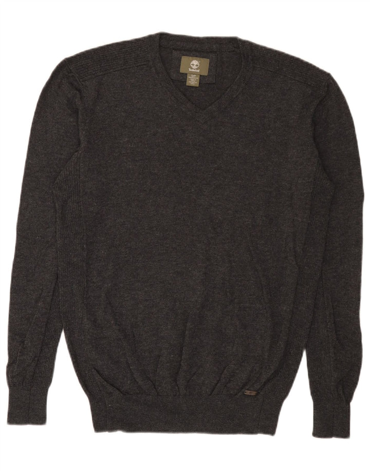 Timberland Herren-Pullover mit normaler Passform, V-Ausschnitt, klein, grau gesprenkelte Wolle