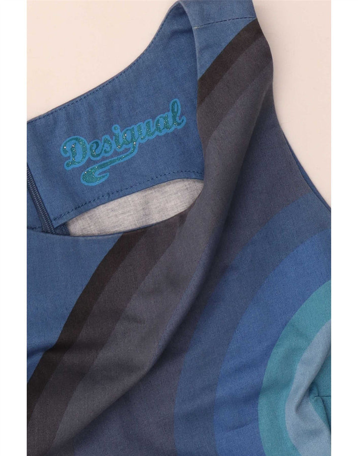 Desigual Damen Grafisches ärmelloses Etuikleid EU 38 Mittelblau gestreift