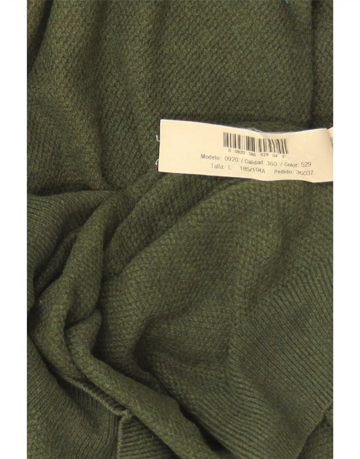 Massimo Dutti Herren-Pullover mit V-Ausschnitt, groß, grüne Baumwolle