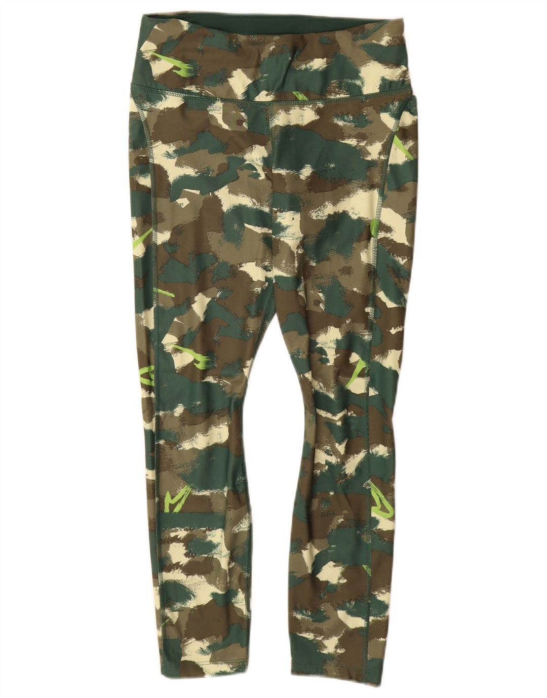 NIKE Damen Dri Fit Leggings UK 12 Mittelgrünes Camouflage-Polyester