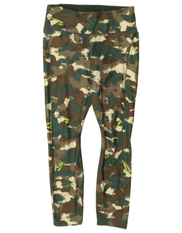NIKE Damen Dri Fit Leggings UK 12 Mittelgrünes Camouflage-Polyester