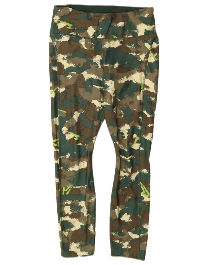 NIKE Damen Dri Fit Leggings UK 12 Mittelgrünes Camouflage-Polyester