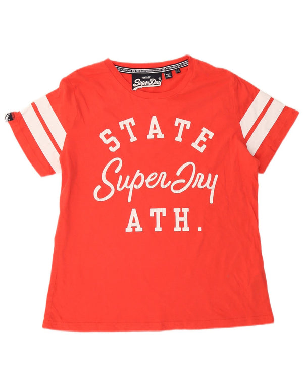 Superdry Grafik-T-Shirt-Oberteil für Damen, UK 12, Mittelrot, Colourblock-Baumwolle