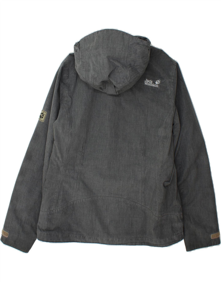 JACK WOLFSKIN Womens Hooded Windbreaker Jacket UK 12/14 Medium Grey Cotton Vintage Jack Wolfskin and Second-Hand Jack Wolfskin from Messina Hembry 