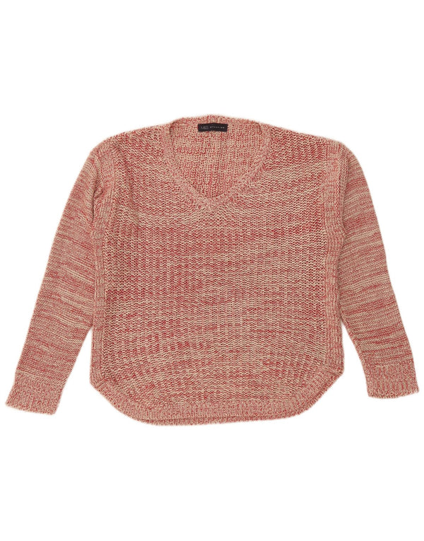 Marks & Spencer Damen-Pullover mit V-Ausschnitt, Gr. 14, Größe L, rot gefleckt