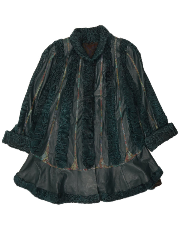 Vintage Damen Fell Ledermantel UK 22 3XL Grün