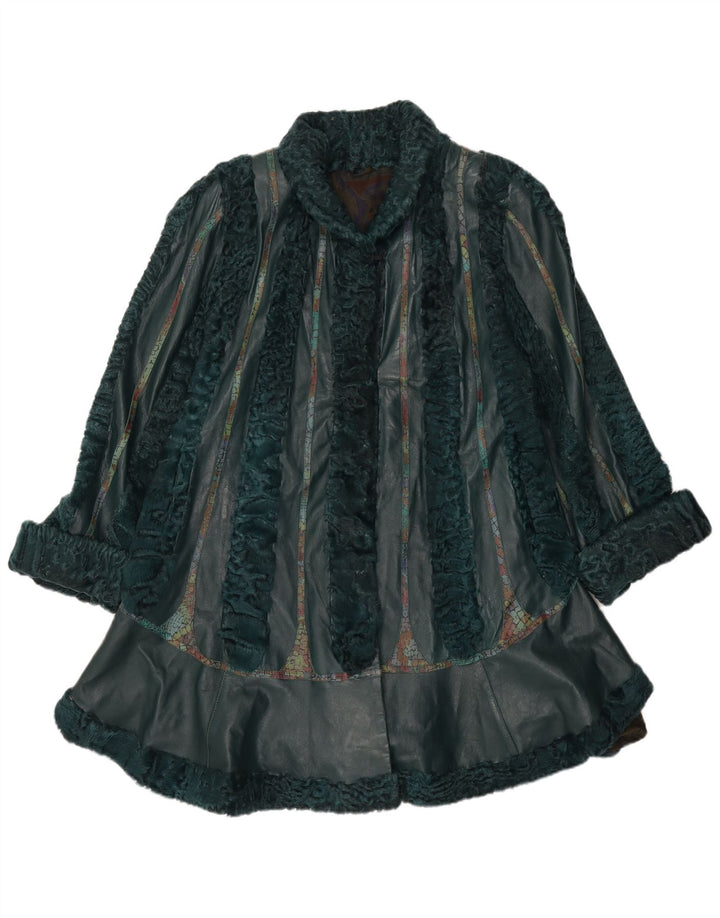 Vintage Damen Fell Ledermantel UK 22 3XL Grün