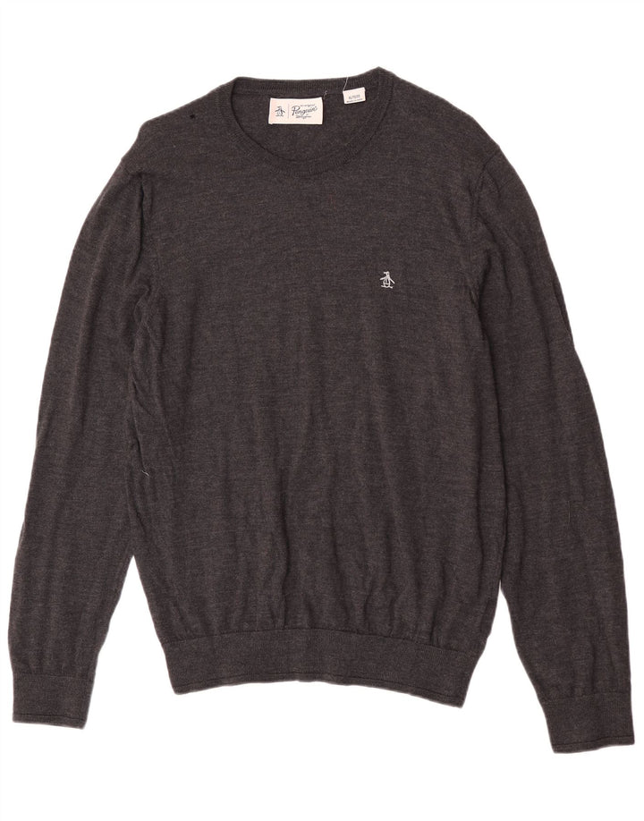 Penguin Herren-Pullover mit U-Boot-Ausschnitt, XL, graue Merinowolle