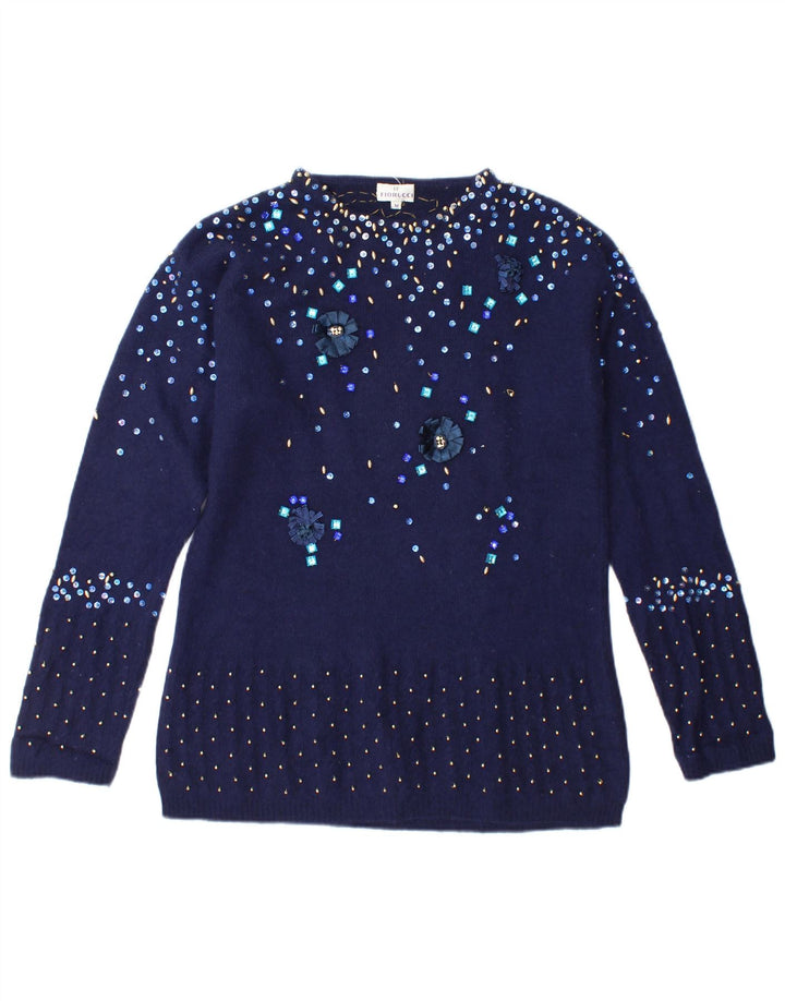 Fiorucci Damen-Pullover mit U-Boot-Ausschnitt, Gr. 14, mittelmarineblau gepunktet
