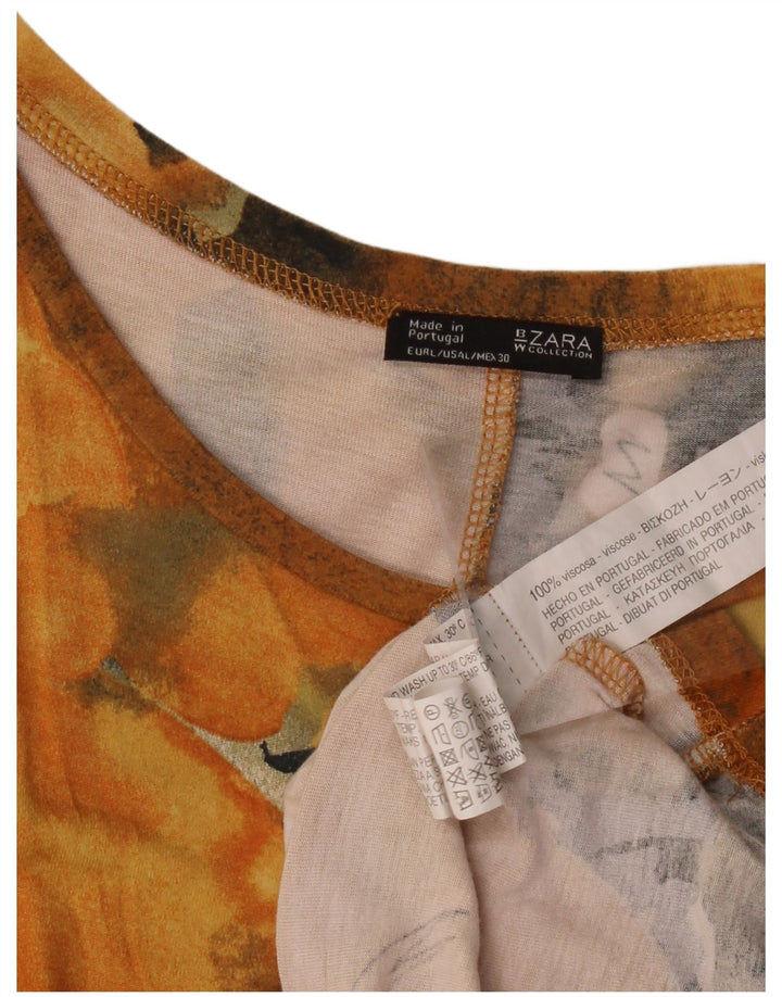ZARA Damen Grafik-T-Shirt-Oberteil UK 16 Large Orange Tie Dye Viskose