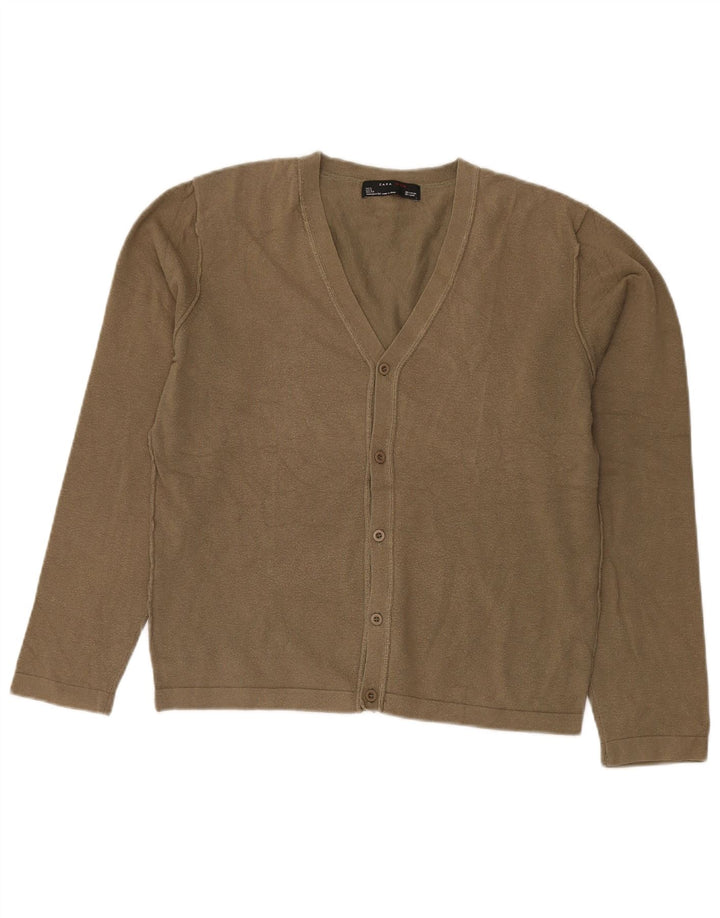 Zara Herren-Strickjacke, groß, Khaki, Baumwolle