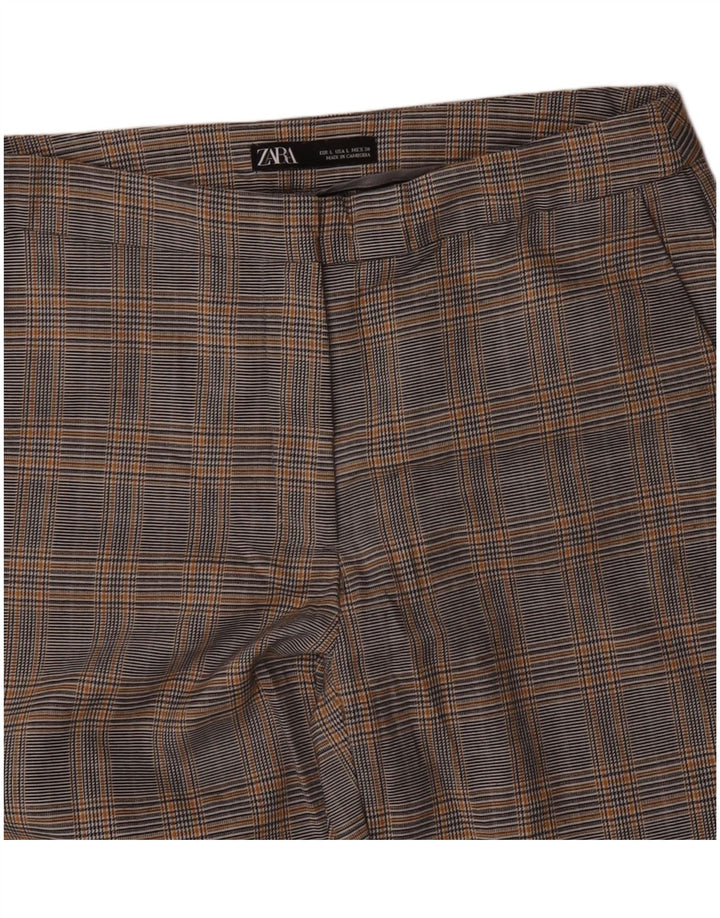 Gerade Chino-Hose für Damen von ZARA, Größe L, W30, L26, Grau mit Hahnentrittmuster