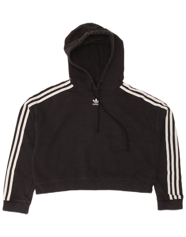 Adidas Damen Crop Oversized Hoodie Pullover UK 10 Small Schwarz Baumwolle
