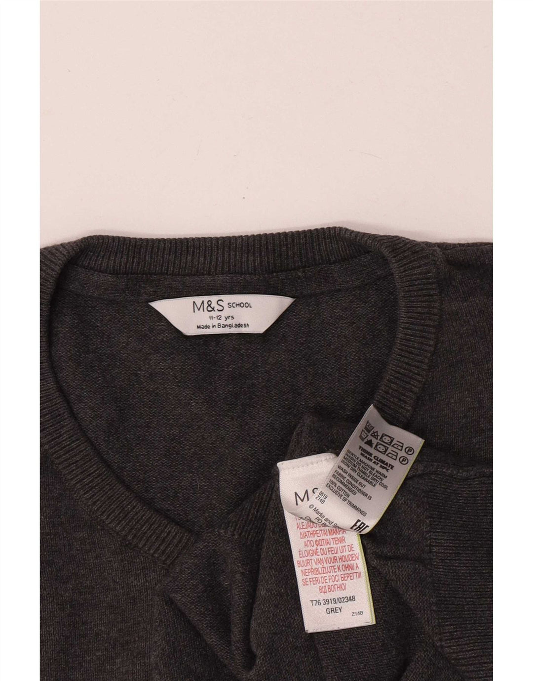 Marks & Spencer Jungen-Pullover mit V-Ausschnitt, 11–12 Jahre, graue Baumwolle