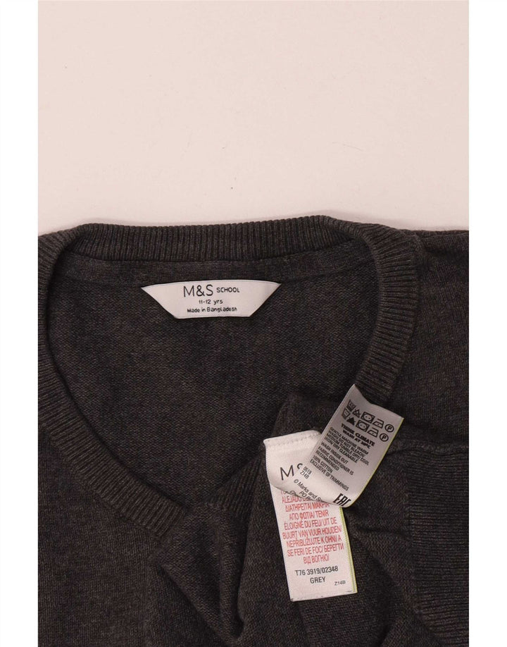 Marks & Spencer Jungen-Pullover mit V-Ausschnitt, 11–12 Jahre, graue Baumwolle