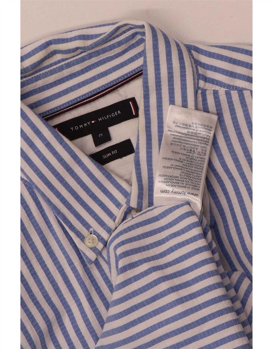 Tommy Hilfiger Herren-Slim-Fit-Hemd aus mittelblauer, gestreifter Baumwolle