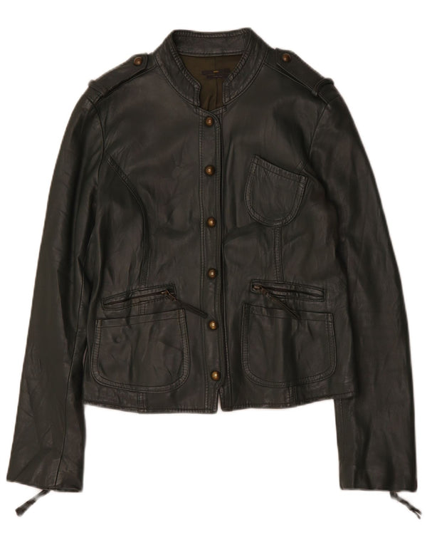 Sasch Damen Military Crop Lederjacke UK 14 Large Grün