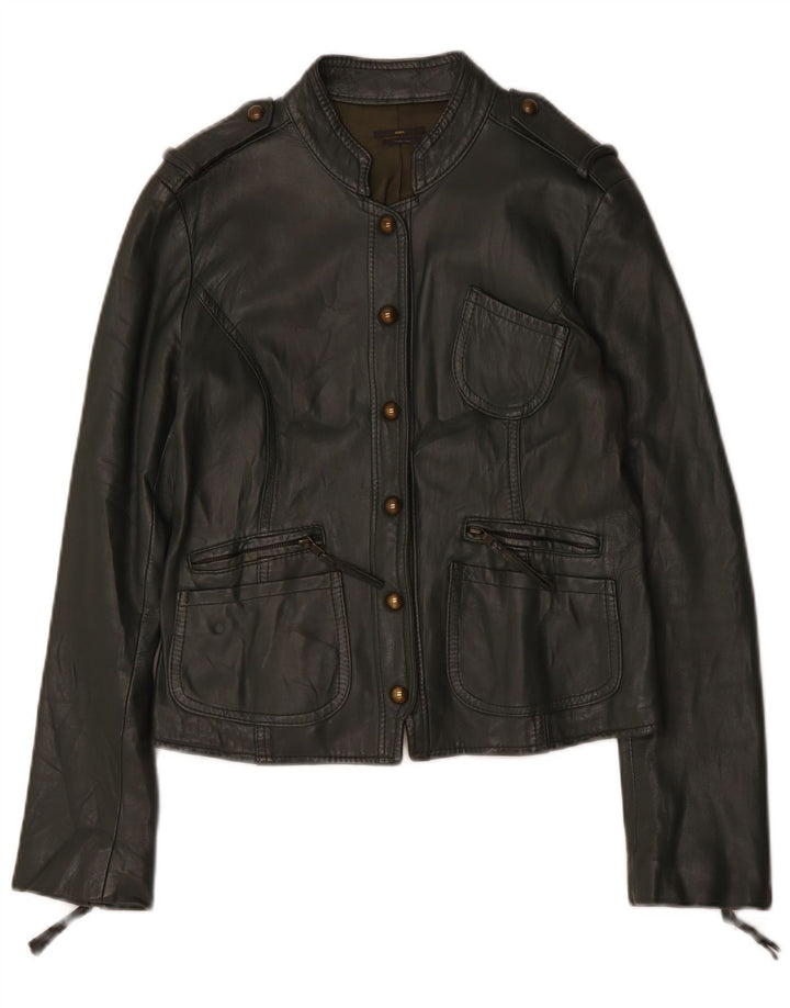 Sasch Damen Military Crop Lederjacke UK 14 Large Grün
